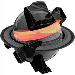 Wall Mural - abstract shattered planet with orange and gray accents