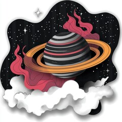 Wall Mural - celestial planet with rings in cosmic cloudscape abstract space art