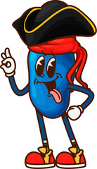 Aufkleber - Groovy honeyberry pirate and corsair character. Cartoon vector funny berry in black captain hat and red bandana makes ok gesture with a cheeky grin. Happy smiling picaroon honeysuckle retro adventurer