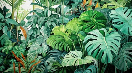 Wall Mural - green tropic plant drawing