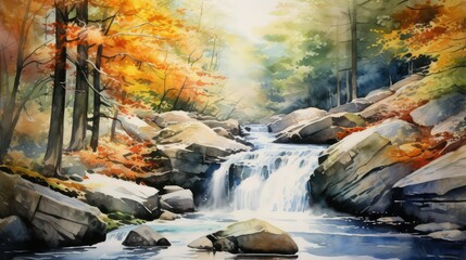 Wall Mural - trees fall leaves water color