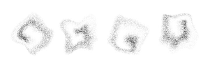 Poster - Fluid dotted gradient drop shapes. Grainy spray spots and stains. Black stippled liquid object set. Noise splashes and splatters forms. Dissolving sand dust texture. Vector fading halfton elements