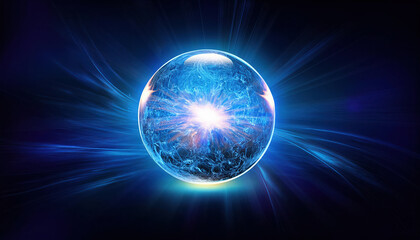 Poster - glowing orb radiating energy, symbolizing power on dark background