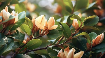 Wall Mural - vibrant magnolia leaves