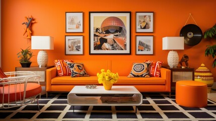 Wall Mural - geometric orange livingroom