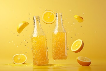 Poster - Vibrant Lemon Soda Bottles - Refreshing Summer Drink