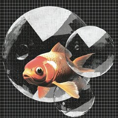 Wall Mural - surreal goldfish in a geometric bubble universe