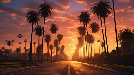 Wall Mural - sunsilhouette palm tree road