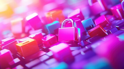 Poster - A vibrant representation of digital security, featuring colorful locks among a backdrop of stylized keys, symbolizing protection and data safety.