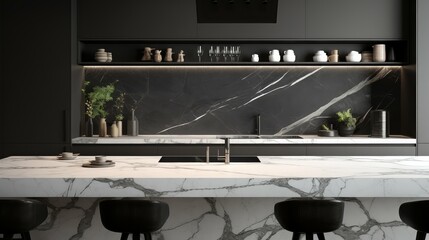 Wall Mural - kitchen black white marble