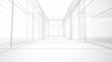 Poster - abstract architectural wireframe drawing of a corridor with receding perspective