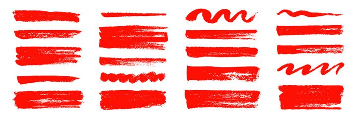 Aufkleber - Brush texture red stroke underline highlight. Marker red pen highlight stroke. Vector hand drawn brush underline element set for accent, crayon texture emphasis effect. Chalk vector illustration