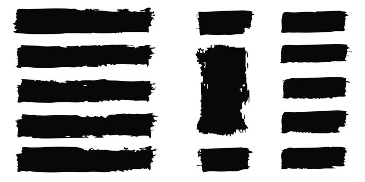 brush line set features vintage Chinese brushstrokes, abstract black ink grungy lines, borders, and emphasis underlines, with a straight, long hand drawn stripes background.