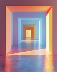Poster - Abstract Architecture Perspective with Colorful Tunnels and Warm Light Creating Depth