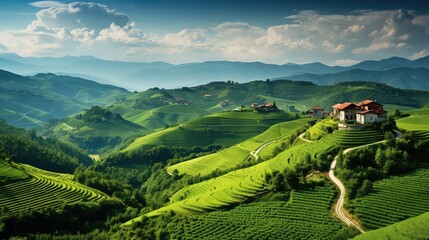 Wall Mural - quaint illustrated green hills