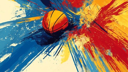 Aufkleber - Dynamic Basketball Art with Vivid Brushstrokes and Energetic Colors on Abstract Background