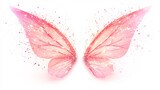 sparkling pink fairy wings with golden glitter isolated on white background