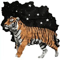 Wall Mural - celestial tiger a collage of cosmos and carnivore