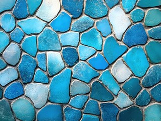 Poster - Abstract mosaic of blue stones creating a textured background with organic shapes and cool tones