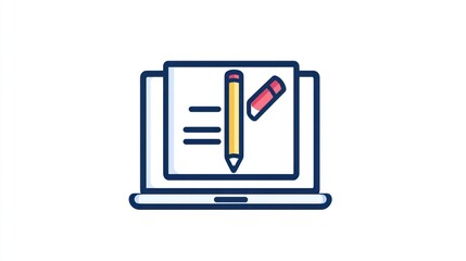 Poster - Laptop screen showing pencil, eraser, and notepad; online editing