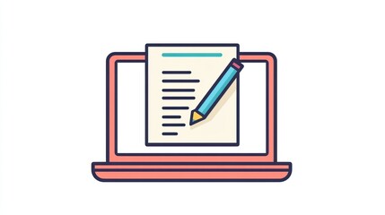 Poster - Online document editing, laptop screen, checklist, simple background, website design