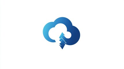 Poster - Blue cloud upload icon; digital data transfer; white background; website design