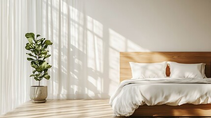 Wall Mural - Sunlit Bedroom with Minimalist Decor and Fiddle Leaf Fig