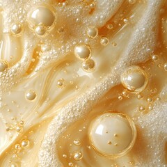 Poster - Abstract Close Up of Golden Liquid with Bubbles and Foam for Cosmetic or Beverage Concept