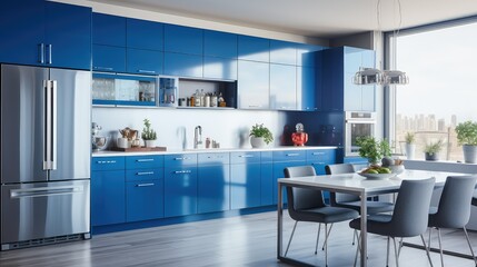 Wall Mural - stainless blue kitchen