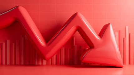 Poster - Red Downward Arrow Representation of Declining Trends in Business Finance with Background Graphs