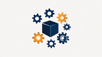 Poster - Cube surrounded by gears, process optimization