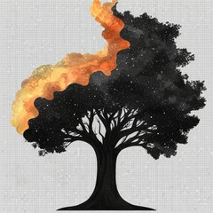 Wall Mural - celestial tree a cosmic landscape of golden nebula and starry night