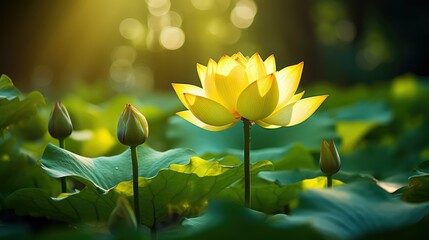 Wall Mural - contrast lotus flower golden