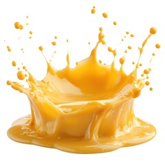 Poster - Burst of Golden Liquid Creating a Crown Shape Against a Clean White Backdrop in Studio Shot