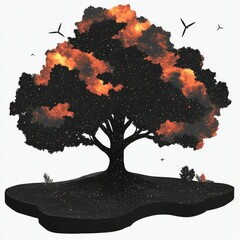 Wall Mural - celestial tree a cosmic landscape in silhouette