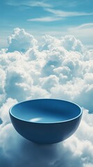 Wall Mural - bright blue bowl floating among fluffy white clouds under a clear blue sky