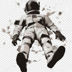 Wall Mural - low-poly astronaut floating in space, abstract spaceman illustration
