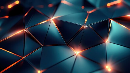 Poster - Abstract Geometric Surface with Glowing Orange Edges and Dark Blue Facets Modern Design
