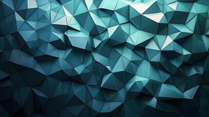 Poster - Abstract Geometric Teal Background with Faceted Low Poly Design and Shiny Surface