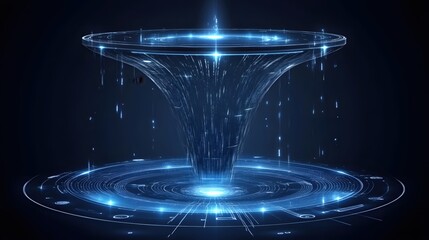 Poster - Abstract Digital Funnel with Glowing Data Stream and Circular Platform Technology Concept