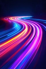 Poster - Vibrant Neon Light Trails on Dark Road Creating a Sense of Speed and Futuristic Travel
