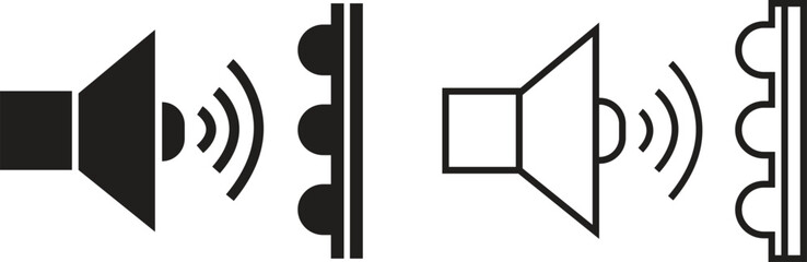 Poster - Set of soundproof vectors icons in trendy flat and outline styles. Acoustic insulation vectors signs. Acoustic panel illustration for website designs and mobile app isolated on transparent background.