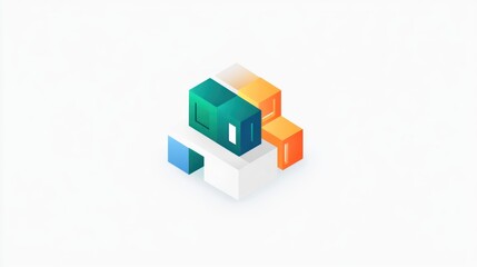 Poster - Colorful 3D cubes, stacked, abstract, white background, tech concept