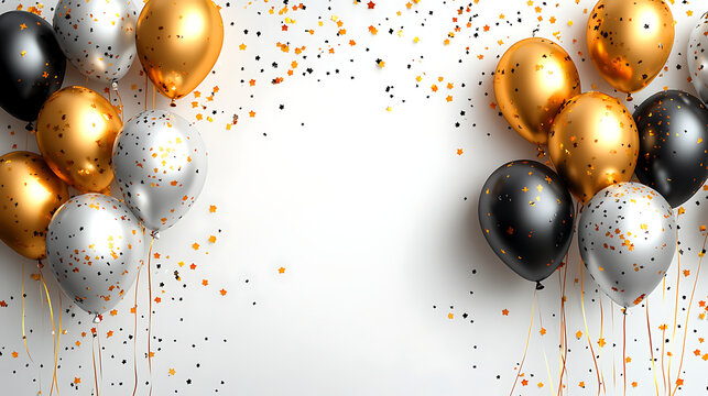 A 3D realistic golden and silver air balloon on a white background