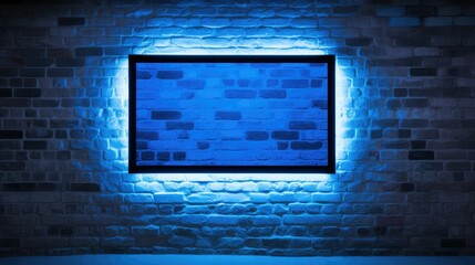 Wall Mural - brick blue neon frame