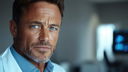 Poster - Mid age man crying while talking to a doctor.