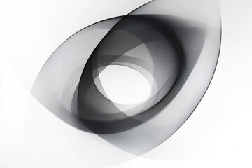 Poster - black and white image of a circle with a white background. The circle is blurry and has a wavy texture. The image has a dreamy, ethereal quality to it