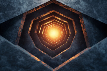 Aufkleber - dark room with a light shining through a hole in the center. The light is yellow and it casts a warm glow on the walls. The room is empty and quiet, with no one in sight