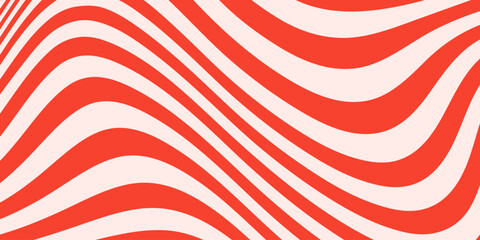 Poster - Abstract horizontal monochrome background with dynamic waves. Trendy vector illustration in style retro 60s, 70s. Beige and red colors