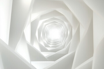 Poster - white spiral with a yellow light shining through it. The spiral is white and the light is bright, creating a sense of warmth and energy. The spiral seems to be a part of a larger structure